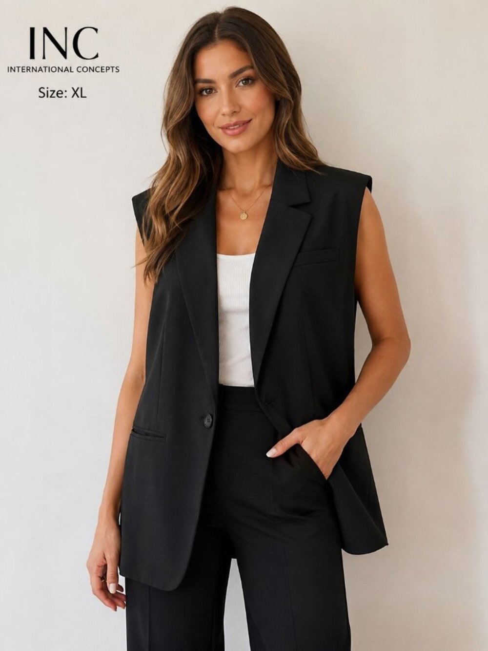 INC International Concepts Black Sleeveless Blazer Size XL Business Casual
